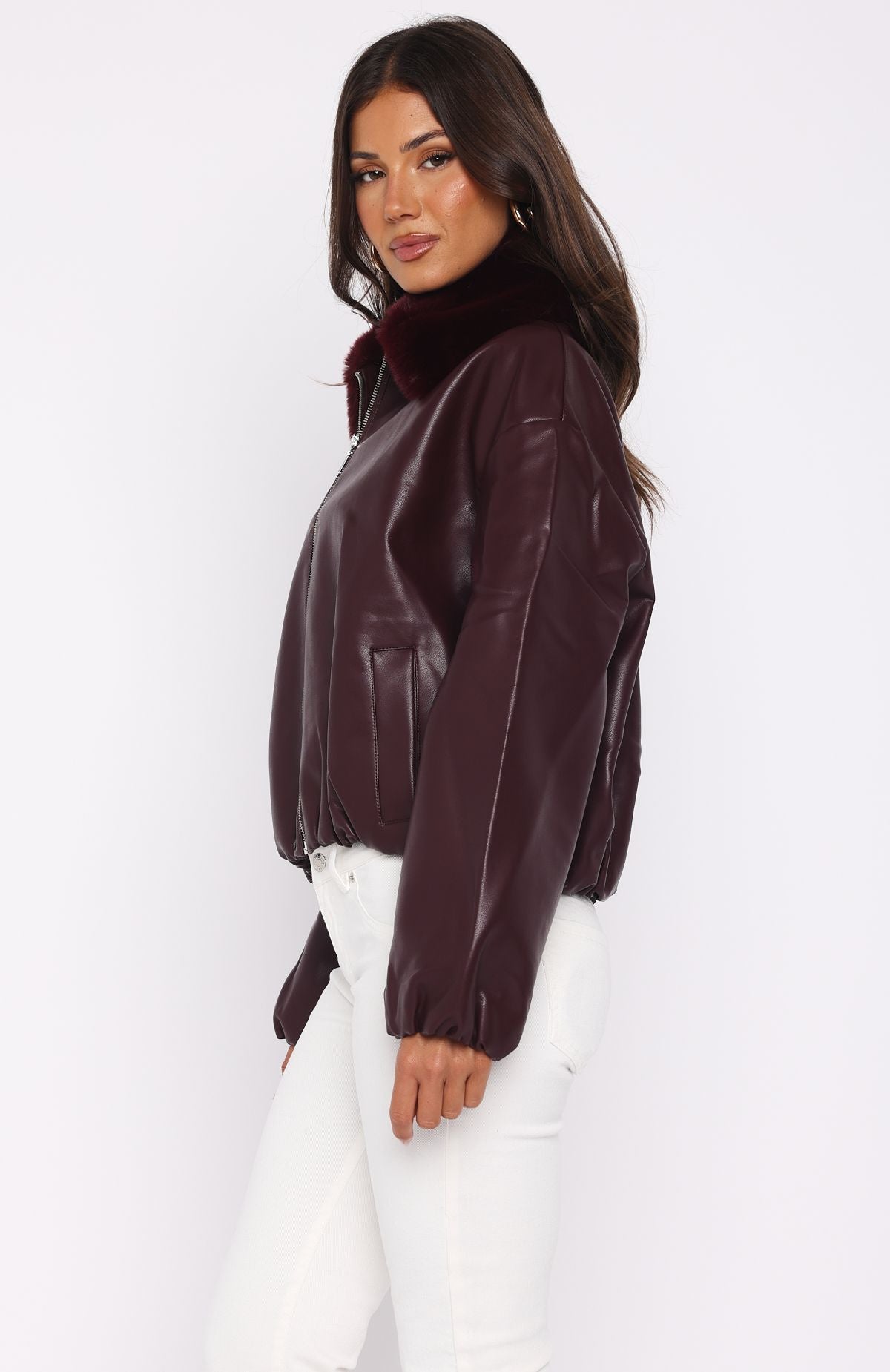 No Competition PU Bomber Jacket Burgundy | White Fox Boutique US