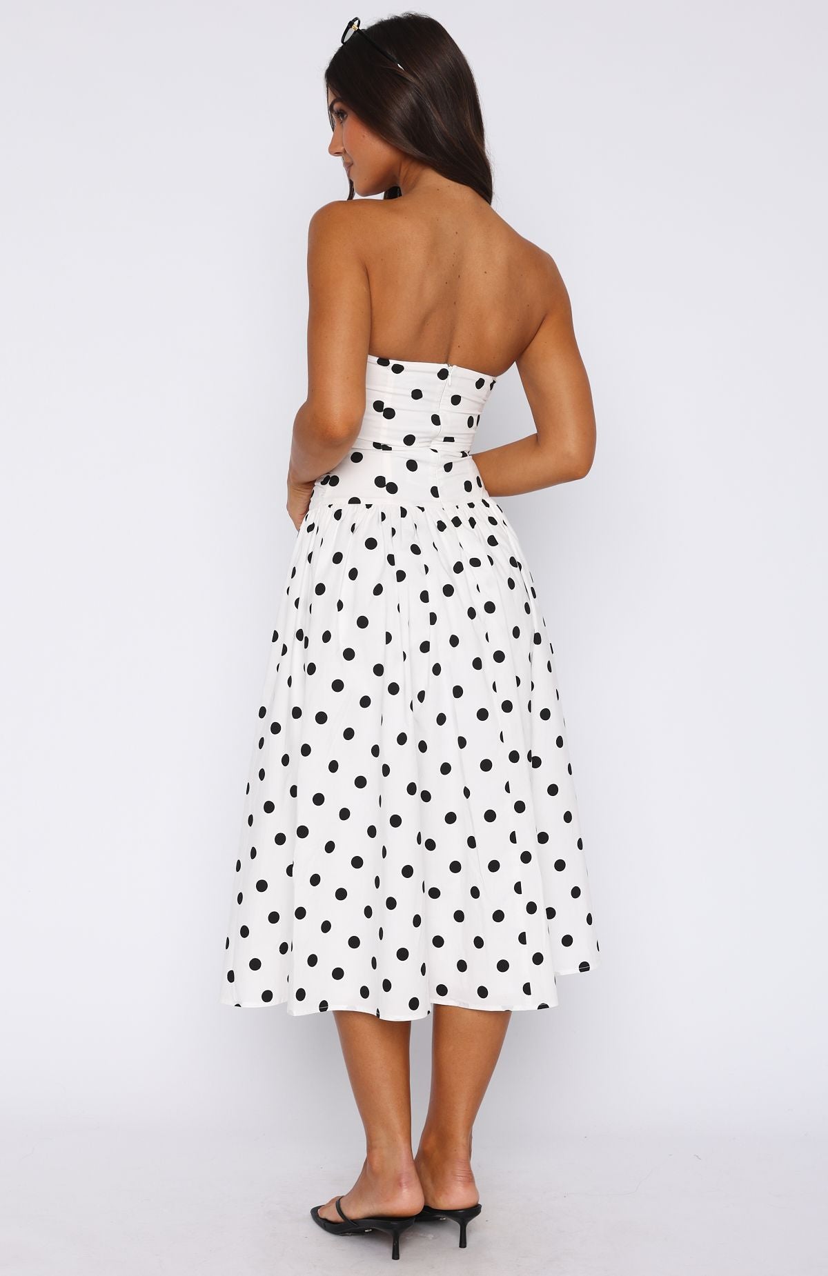 Rich In Love Strapless Midi Dress White/Black Polka Dot Rich In Love Strapless Midi Dress White/Black Polka Dot