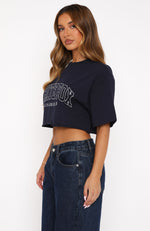 Let's Get Started Oversized Cropped Tee Navy