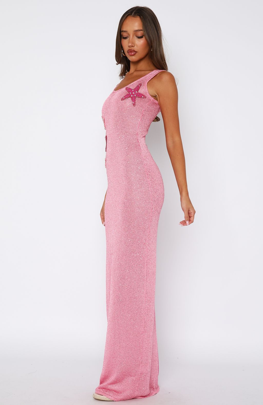 Marine Mist Sequin Knit Maxi Dress Pink Marine Mist Sequin Knit Maxi Dress Pink
