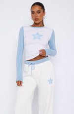 Star Of The Show Long Sleeve Baby Tee White/Blue
