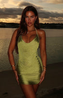 Reckless Glamour Fringe Mini Dress Chartreuse