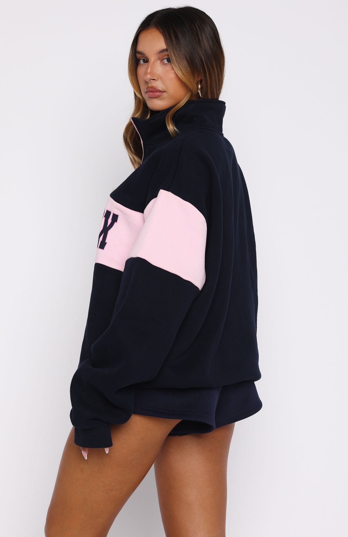 Show Yourself Zip Front Sweater Navy | White Fox Boutique US