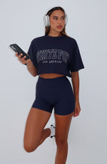 Let's Get Started Oversized Cropped Tee Navy