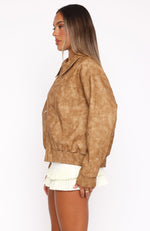 Make Things Right PU Bomber Jacket Tan