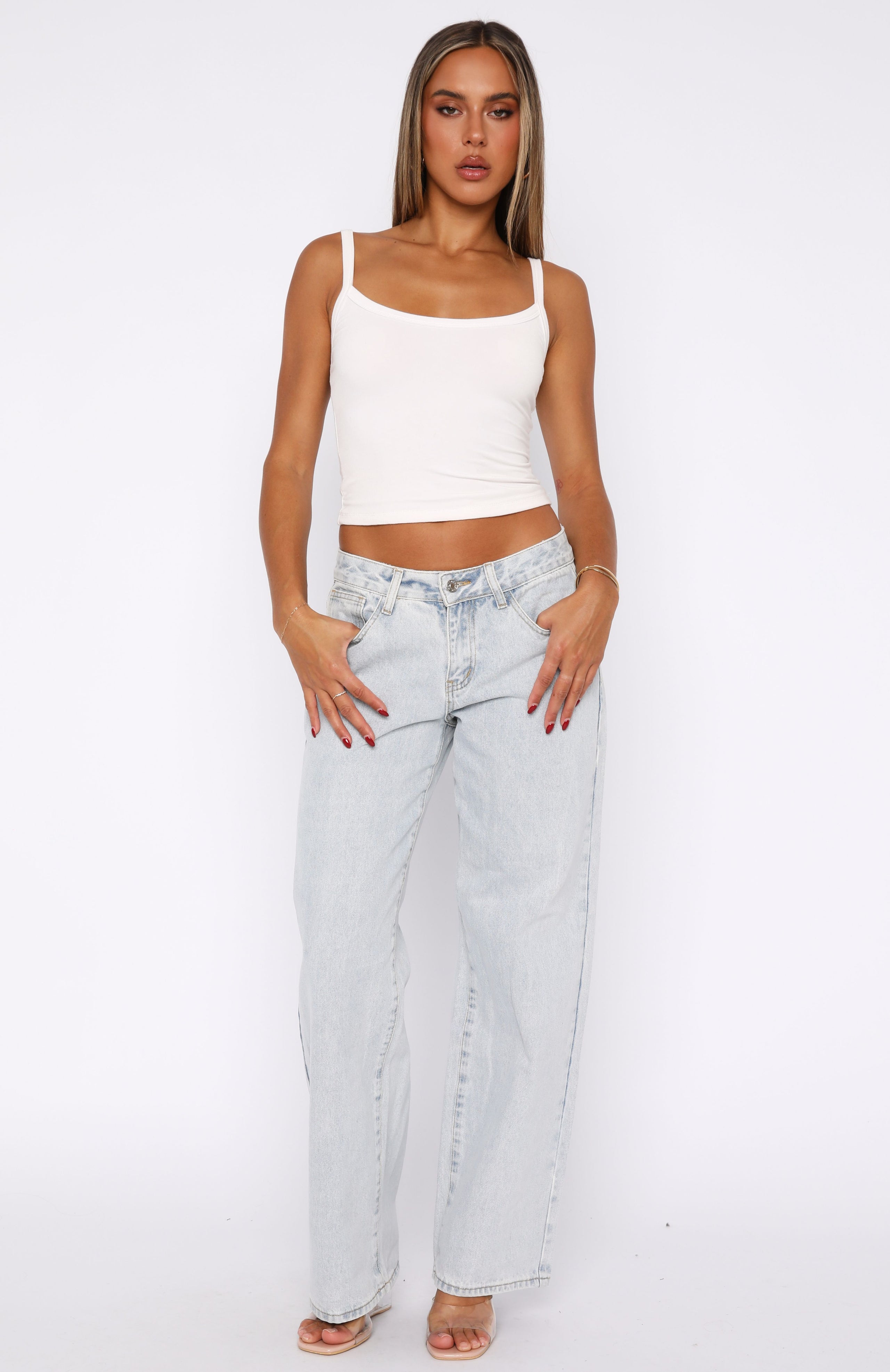 Bring The Style Low Rise Wide Leg Jeans Glacier Blue | White Fox