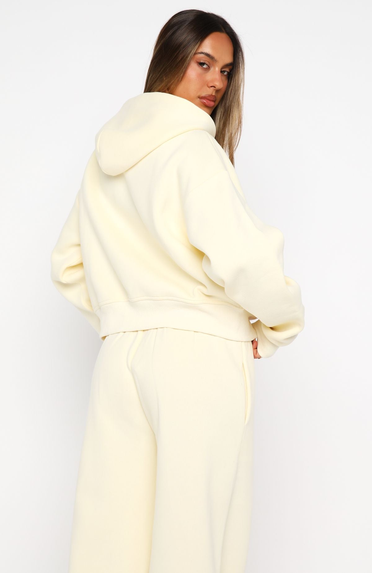 Daydreamers Madeline Boxy Zip Front Hoodie Lemon | White Fox