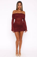 Need A Miracle Long Sleeve Glitter Mini Dress Burgundy