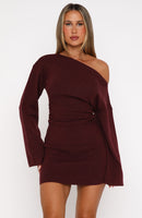 Strange World Long Sleeve Mini Dress Burgundy