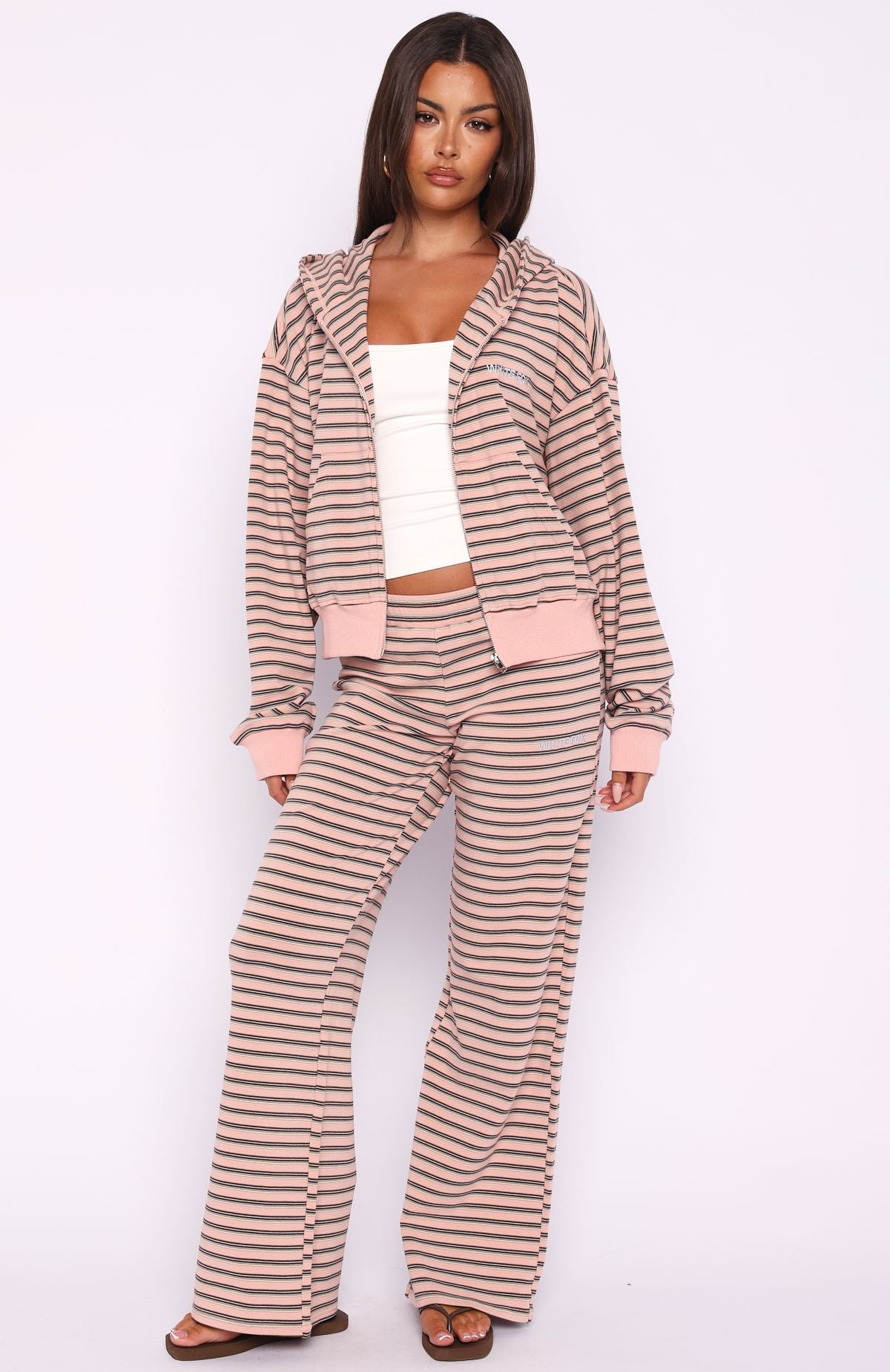 Looking Back Boxy Zip Front Hoodie Pink Stripe | White Fox Boutique US