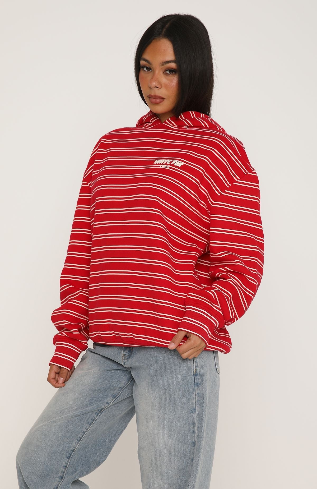 Offstage Striped Oversized Hoodie Red/Cream Stripe | White Fox