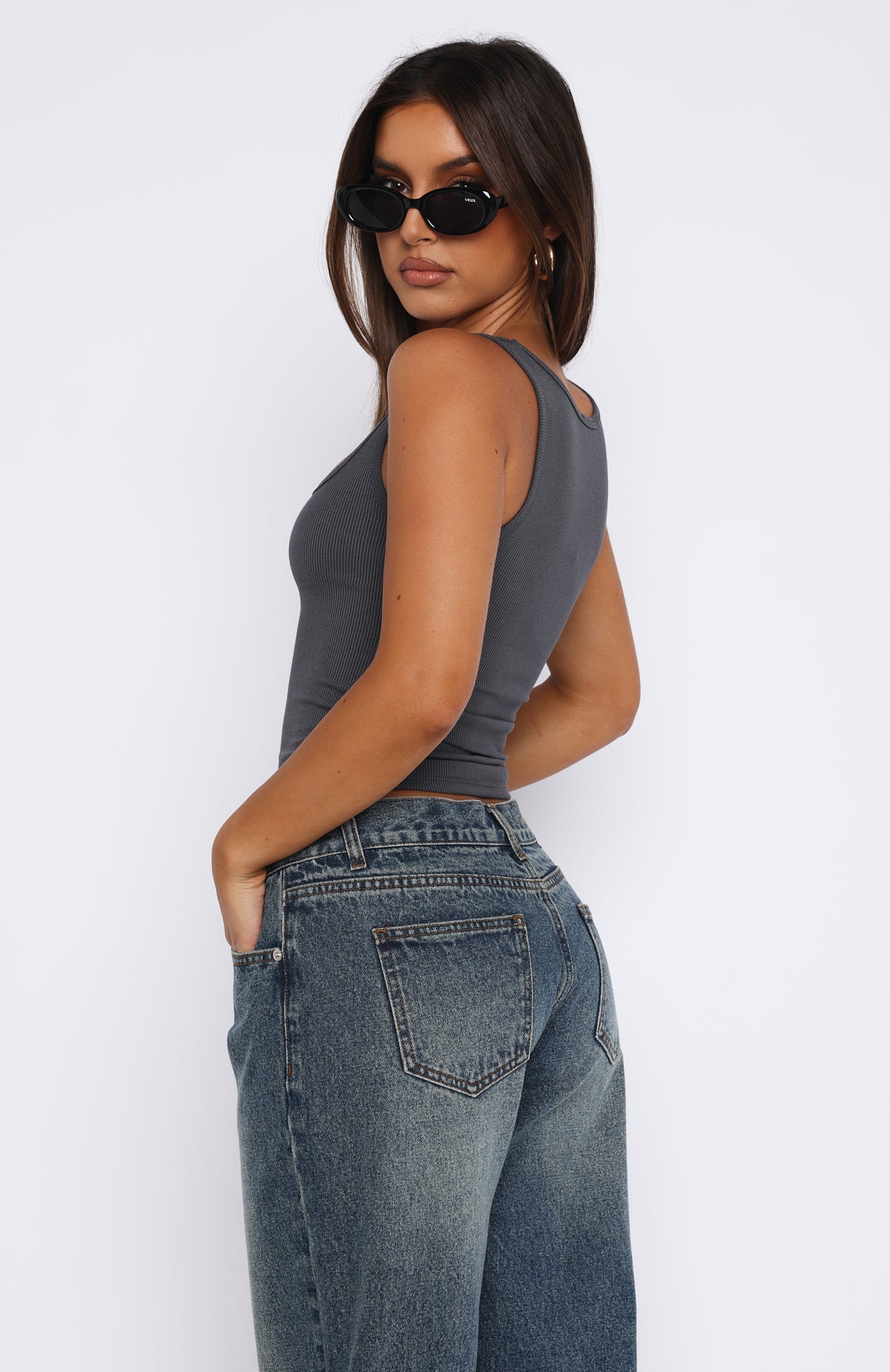 Let Me Adore You Ribbed Tank Top Charcoal | White Fox Boutique US