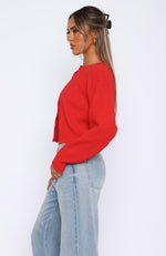 Warm Whispers Knit Cardigan Red