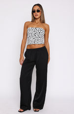 Lucky Clover Strapless Knit Top Black/White