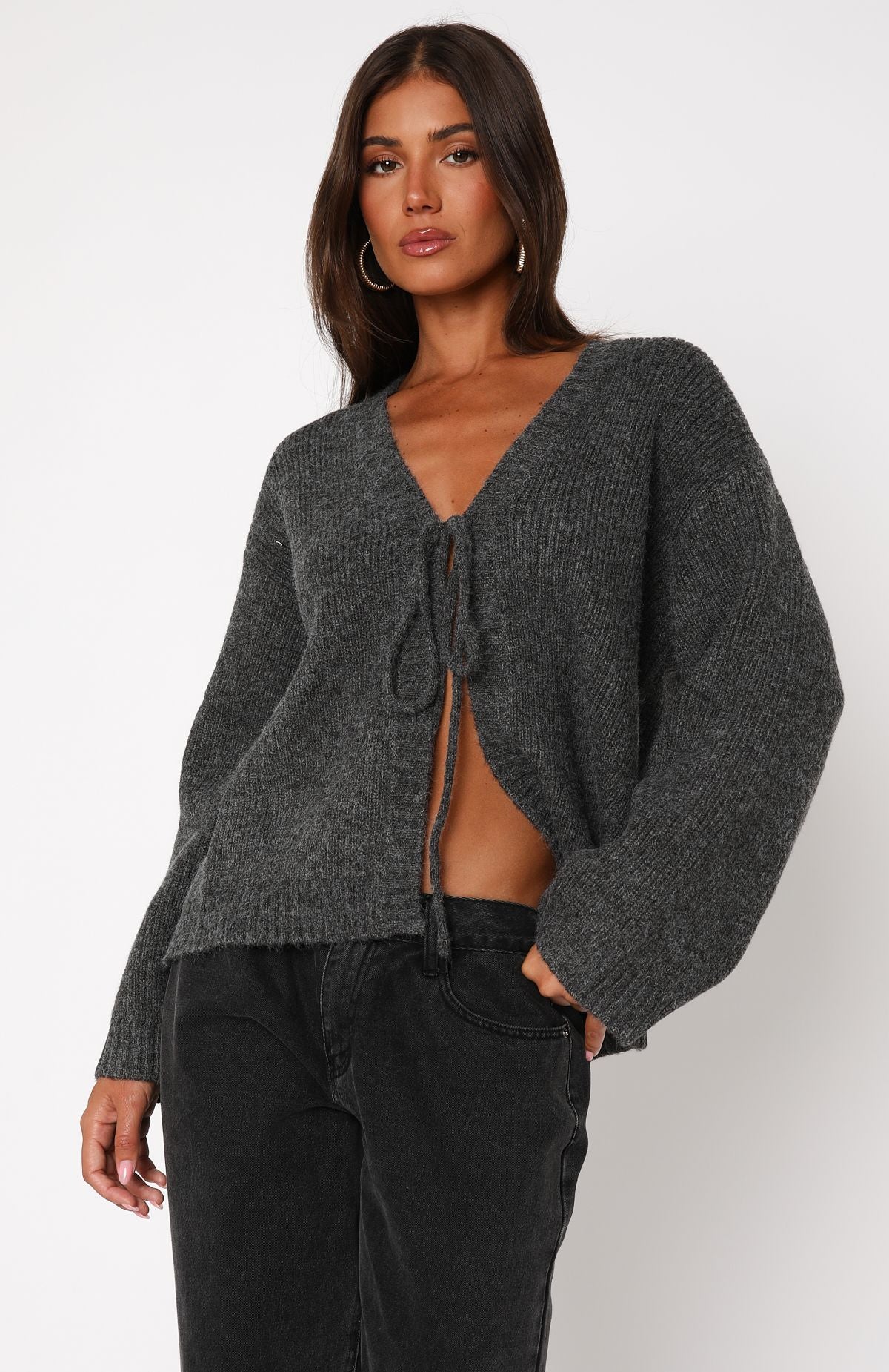 Flashback Knit Cardigan Charcoal | White Fox Boutique US