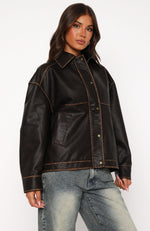 A London Girl Pu Jacket Washed Chocolate