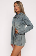 Blake Denim Studded Jacket Brown Blue