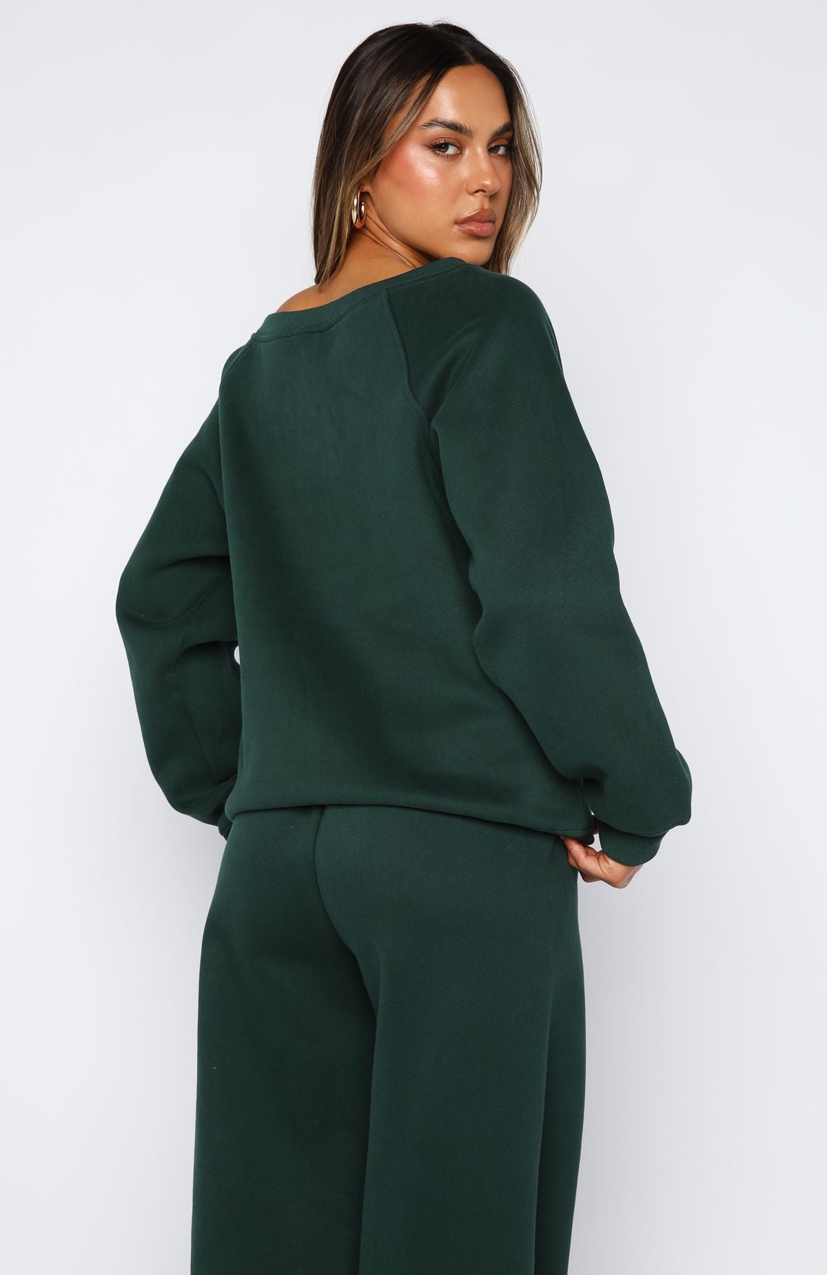 Brand New Start Off Shoulder Sweater Forest Green | White