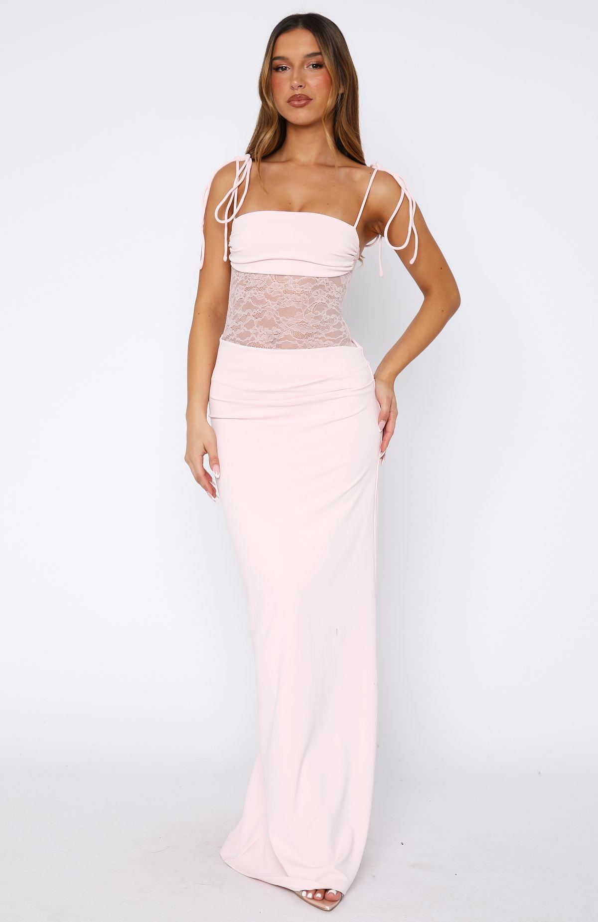 fitted lace wedding dress Compliment Me Maxi Dress Baby Pink