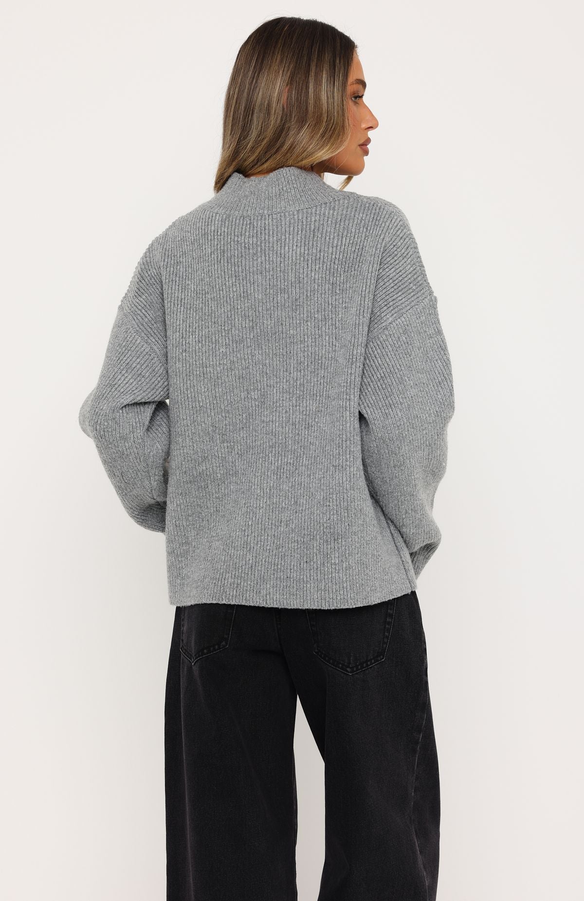 Luzia V Neck Knit Sweater Grey | White Fox Boutique US