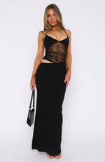 black maxi dress near me Allspice Beaded tie drawstring at the elasticized square neck The Perfect Little Black (Maxi)