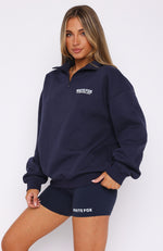 Standing On Business Zip Front Sweater Navy