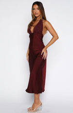 Guess You Miss Me Halter Maxi Dress Burgundy/Pink Dot