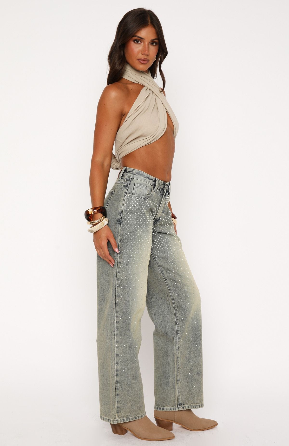 Luna Low Rise Wide Leg Jeans Sand | White Fox Boutique US