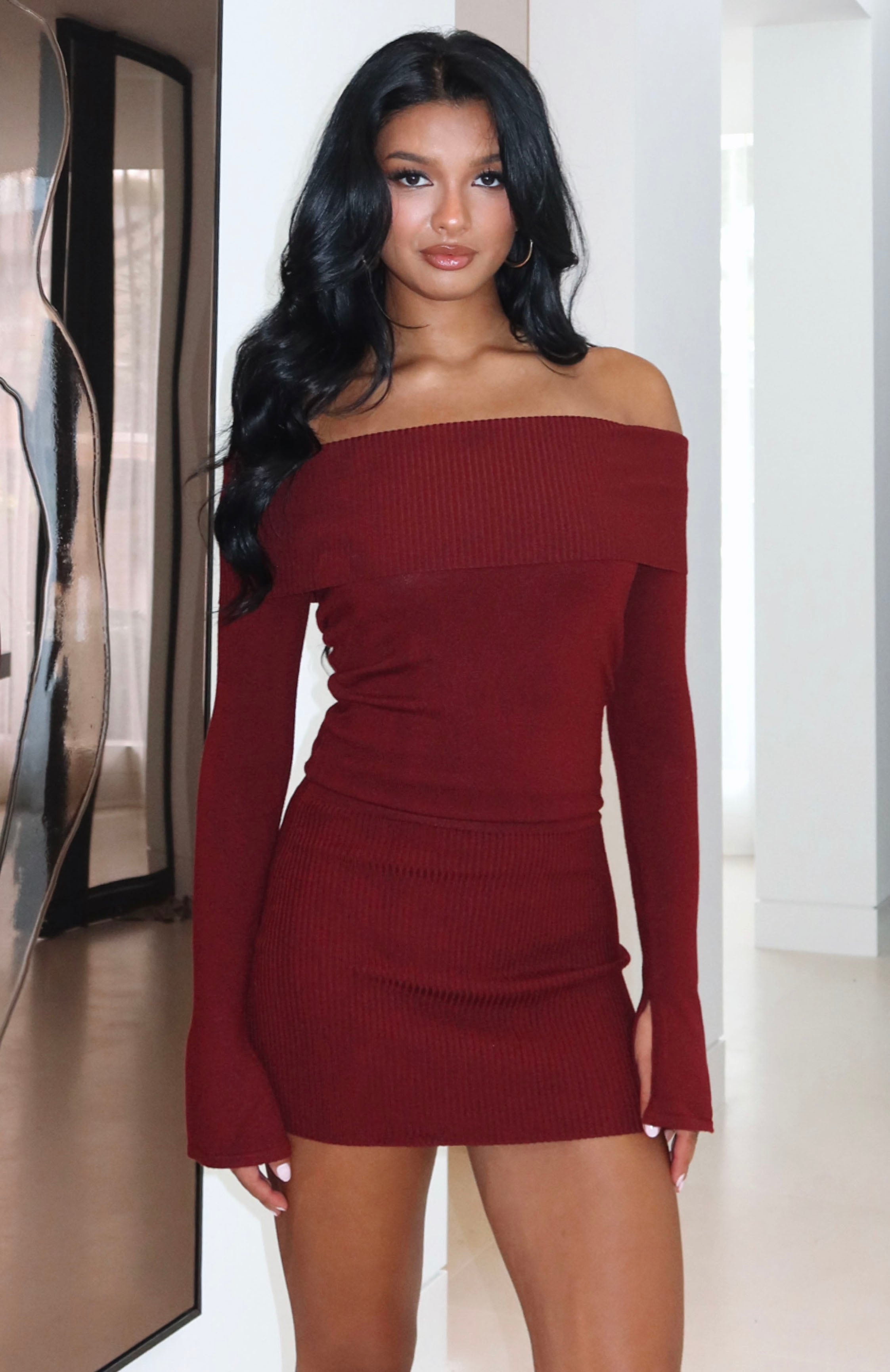 Parental Guidance Knit Mini Dress Burgundy | White Fox Boutique US