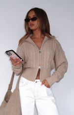 All At Once Zip Front Knit Sweater Oat