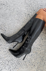 Amelia Knee High Boots Black Smooth