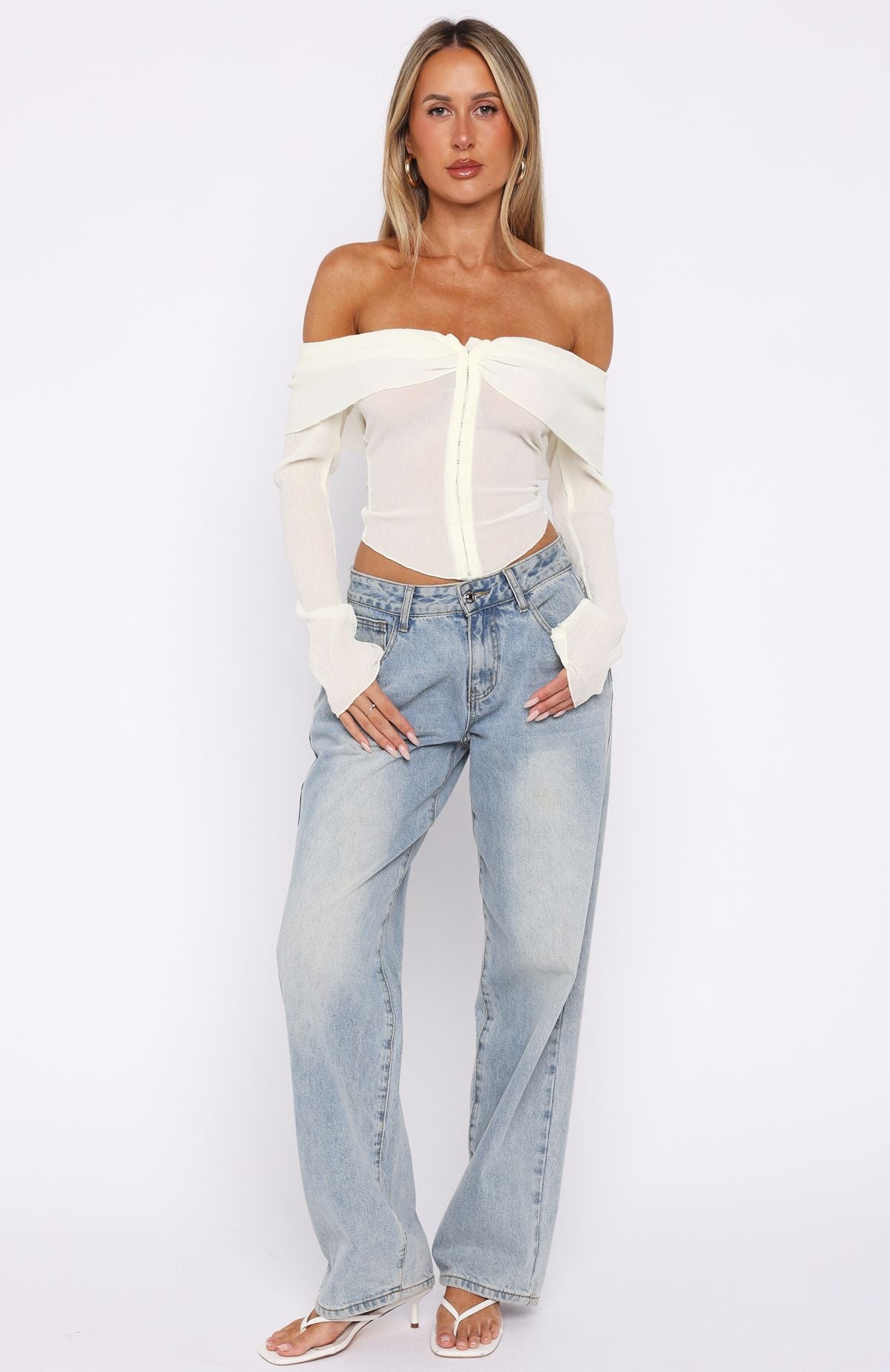 Mood Forever Long Sleeve Off Shoulder Top Cream | White Fox