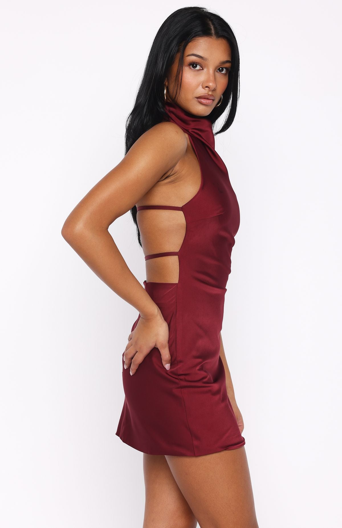 mira halter neck mini dress Just Small Talk Halter Mini Dress Wine