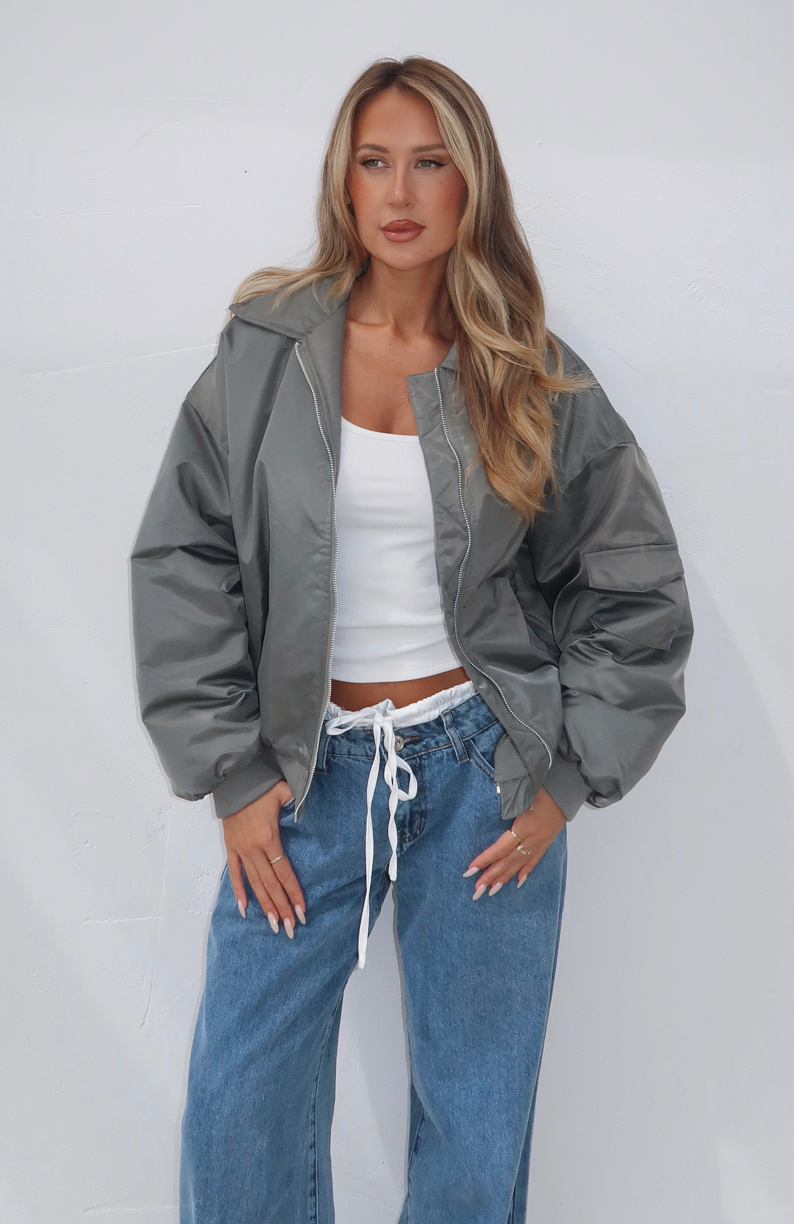 Asos Design Oversized Bomber Ladies Grey Bomber Jacket Burning For