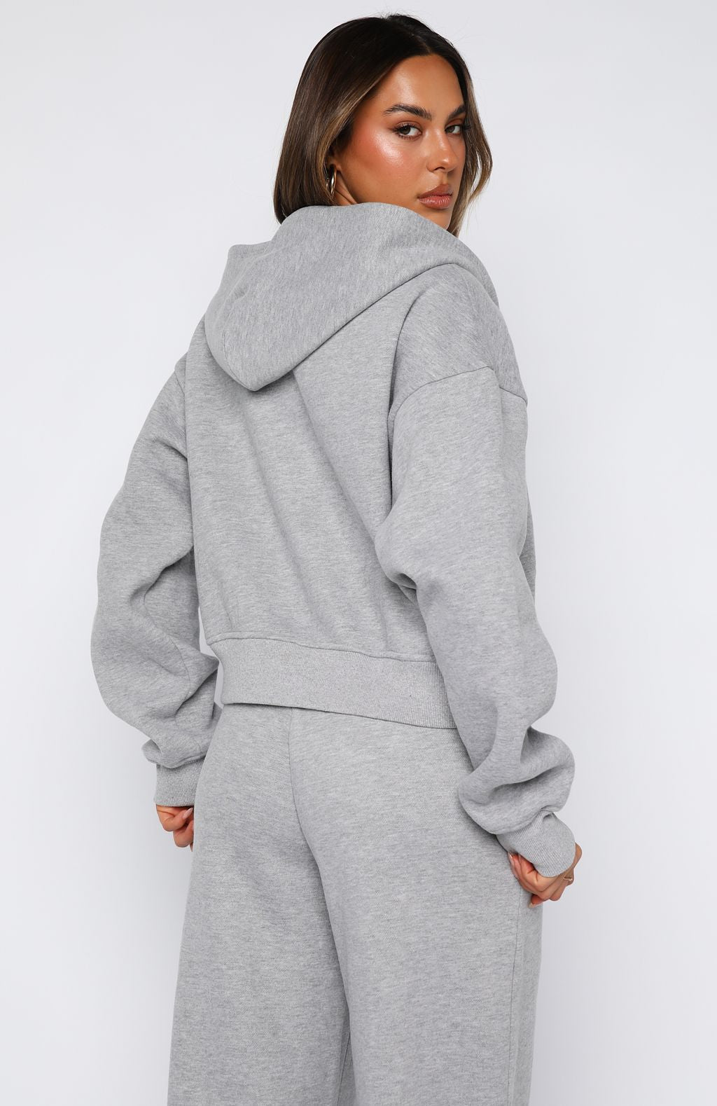 Come A Long Way Boxy Zip Front Hoodie Grey Marle | White Fox