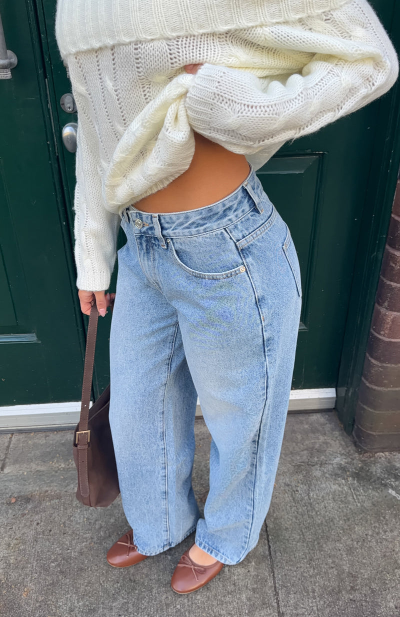 Bring The Style Low Rise Wide Leg Jeans Vintage Ice Blue Wash