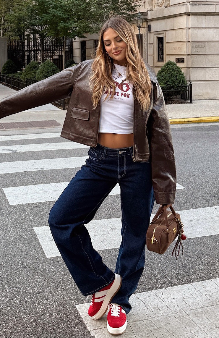 Bring The Style Low Rise Wide Leg Jeans Dark Indigo Wash