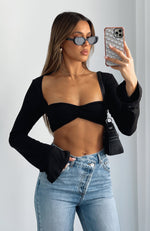 What About Me Long Sleeve Crop Black