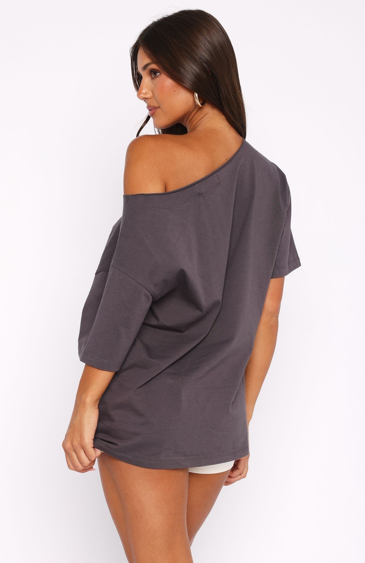Trial Run Off Shoulder Oversized Tee Volcanic | White Fox Boutique US