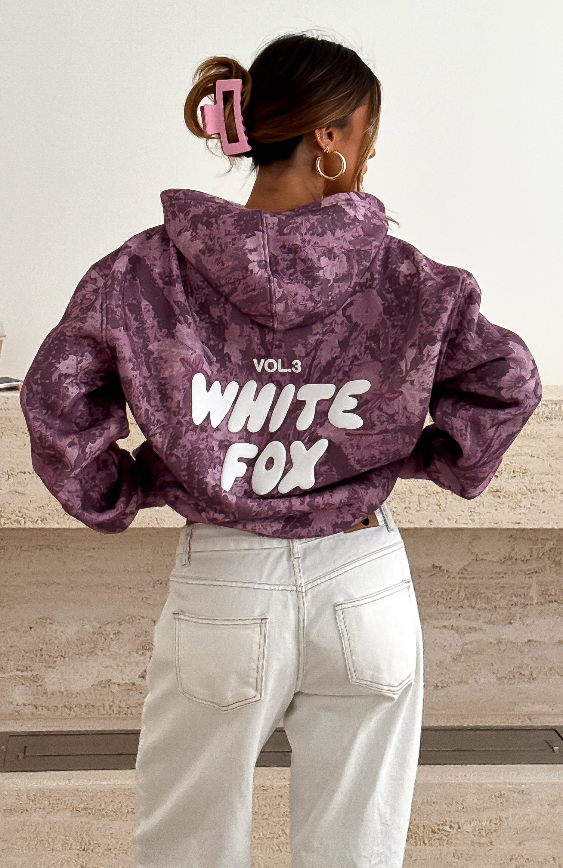 foxey♡ Offstage Printed Oversized Hoodie Berry Floral | White Fox Boutique US