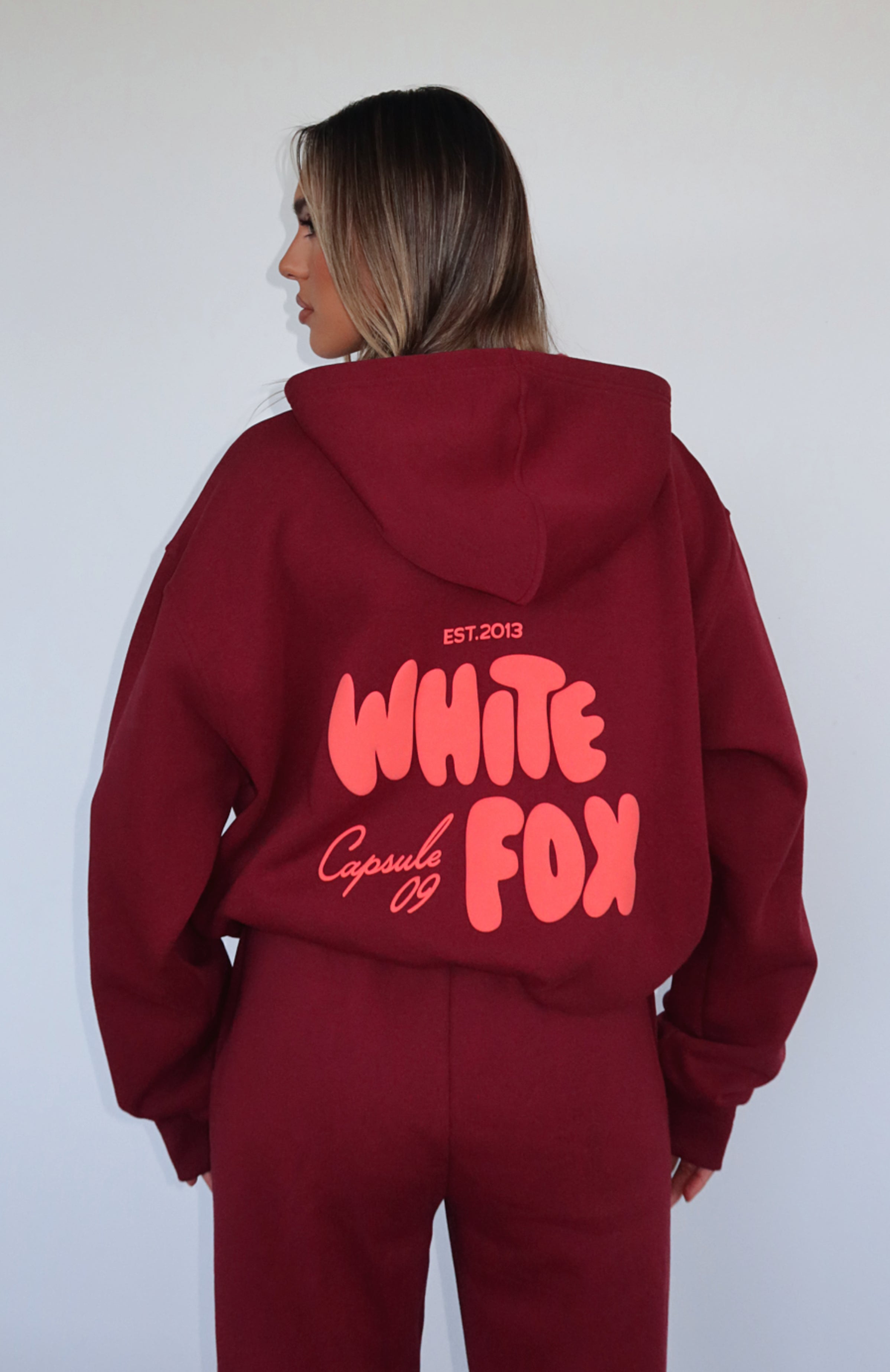 Capsule 9 Star Of The Moment Oversized Hoodie Burgundy White Fox Boutique US