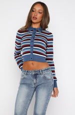Inner Smile Stripe Knit Cardigan Skyline Borders | White Fox