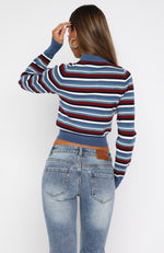 Inner Smile Stripe Knit Cardigan Skyline Borders | White Fox