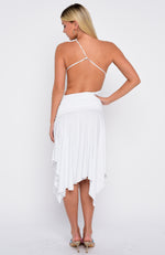 Tie Me Down One Shoulder Midi Dress White Tie Me Down One Shoulder Midi Dress White