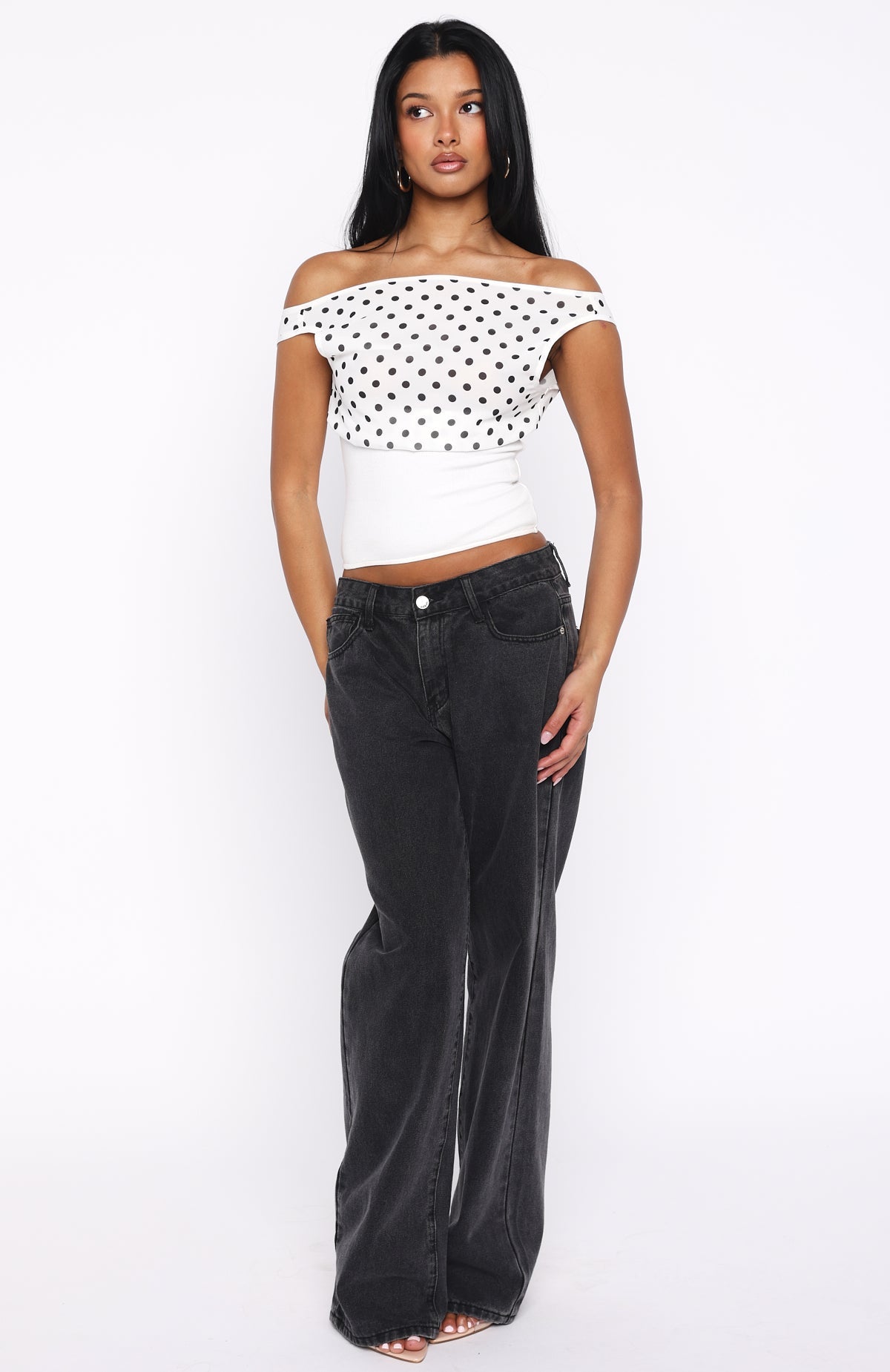 Cherry Charm Cinched Waist Top White Polka Dot | White Fox Boutique US