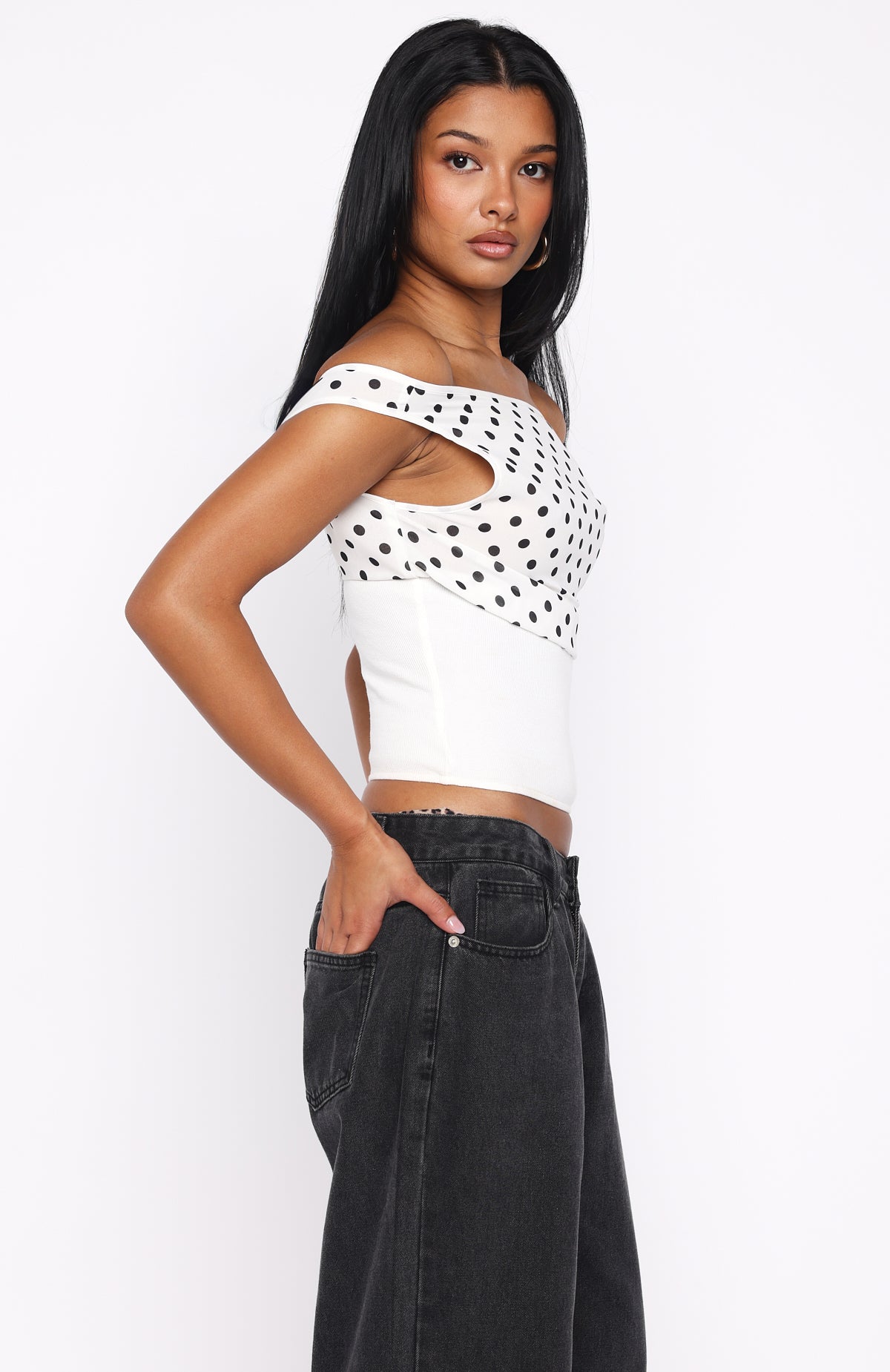 Cherry Charm Cinched Waist Top White Polka Dot | White Fox Boutique US