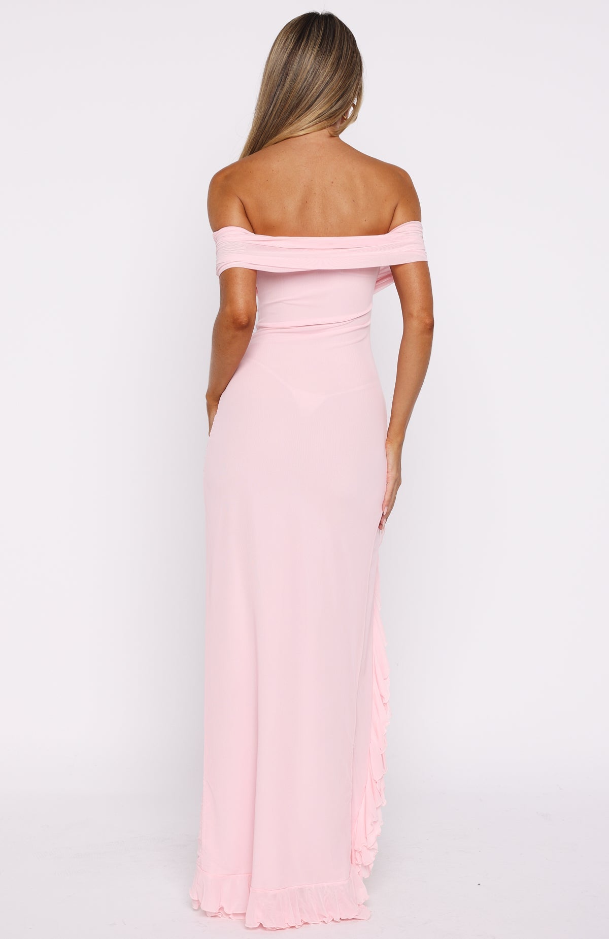 Icon In Motion Off Shoulder Maxi Dress Baby Pink Icon In Motion Off Shoulder Maxi Dress Baby Pink