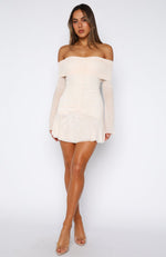 green emerald velvet dress Cream Knit Fit and Flare Mini Dress main image 1