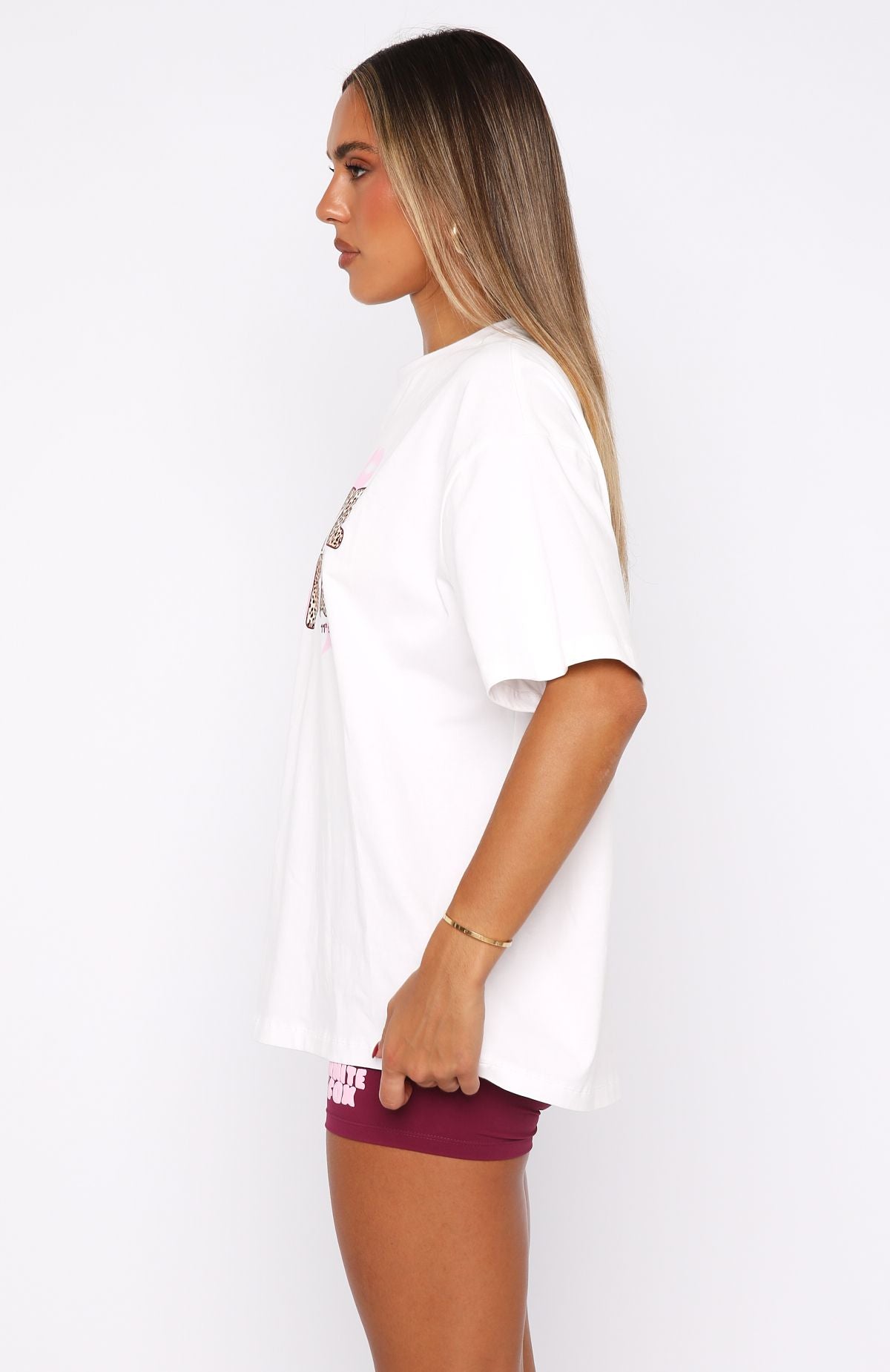 11th Street She's So Lucky Oversized Tee Leopard Splice | White