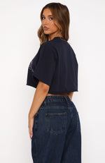 Let's Get Started Oversized Cropped Tee Navy